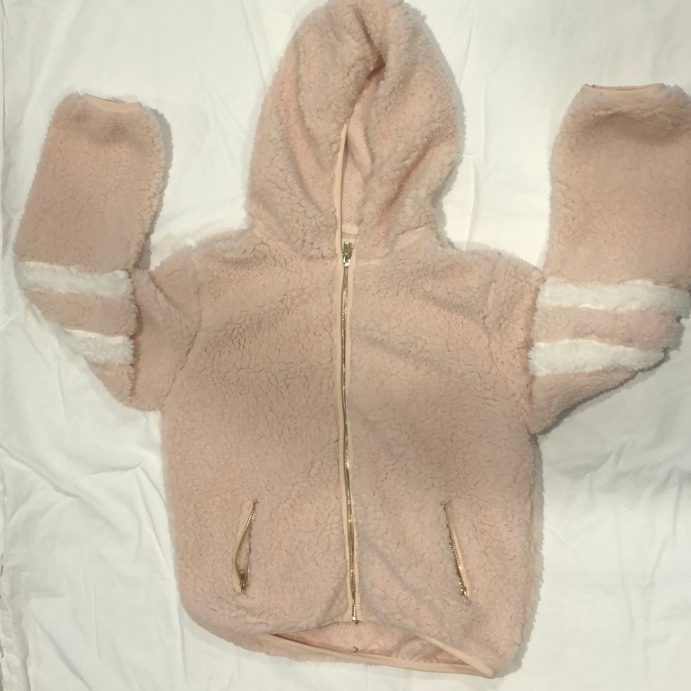 Pink fluffy vintage-looking cropped jacket